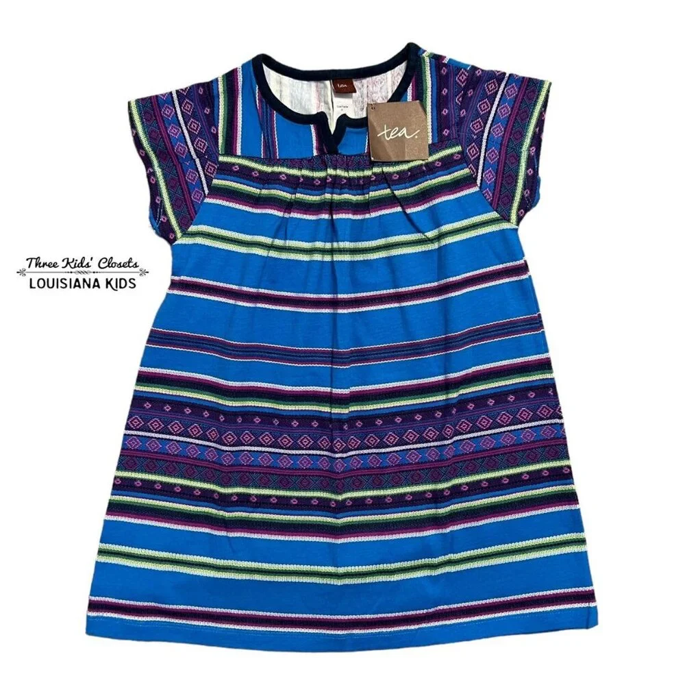 NEW Tea Collection Sz 5 Frasada Striped Split Neck Dress